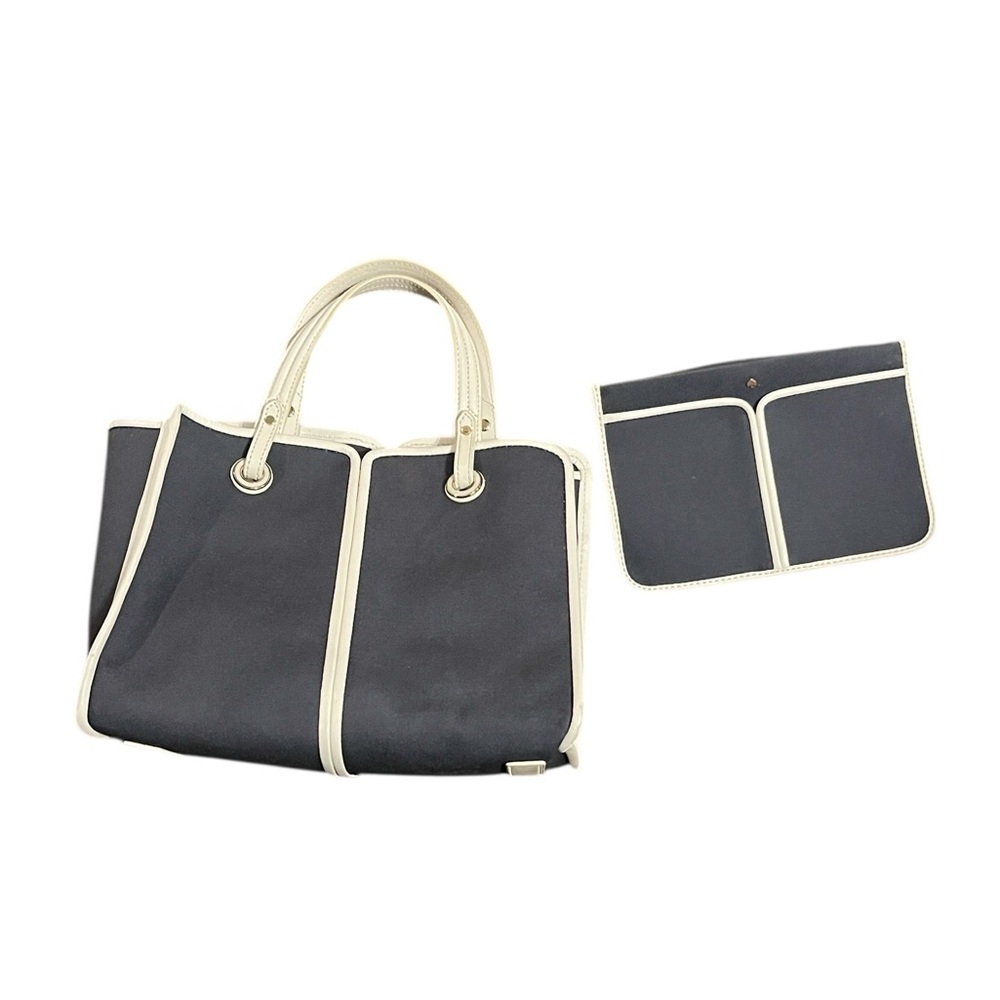 Kate Spade Sam Medium Canvas Plunge Satchel in Denim & White - Picture 4 of 13